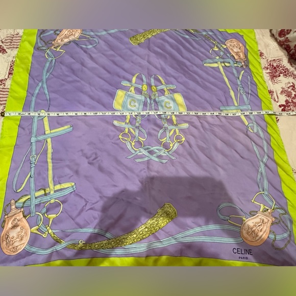 Celine Vibrant Green and Purple Equestrian Silk Scarf - Picture 7 of 7